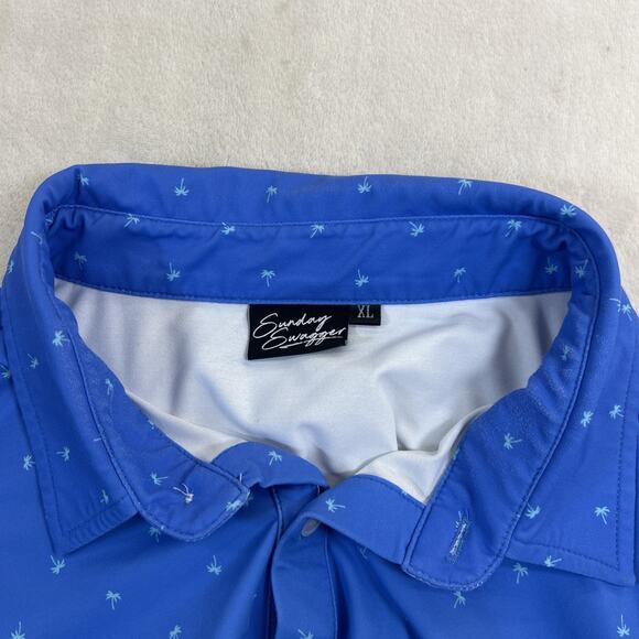 Sunday Swagger Golf Polo Shirt Blue Ombre Palm Tree Short Sleeve Men's Size XL - Picture 8 of 10